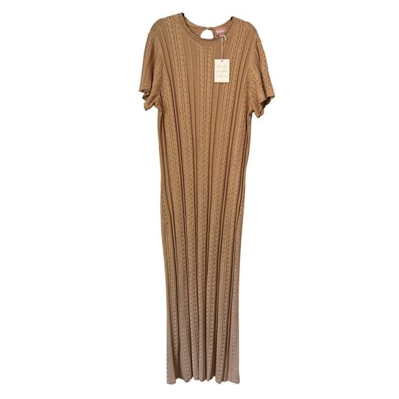 #1 SHOW ME YOUR MUMU NWT Valleta Short Sleeve Midi Dress Gold Shimmer Knit 2X - Picture 2 of 7